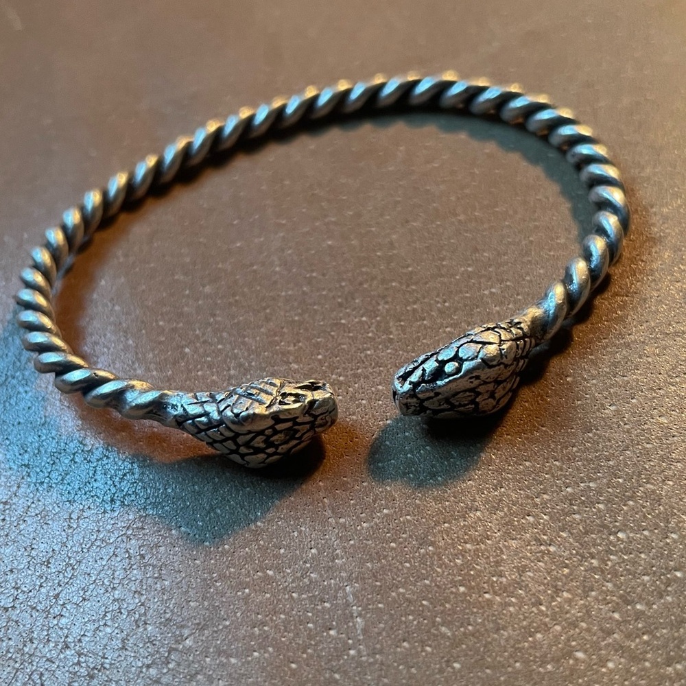 Snake braided rope two headed snake cuff bangle bracelet boho silver animal